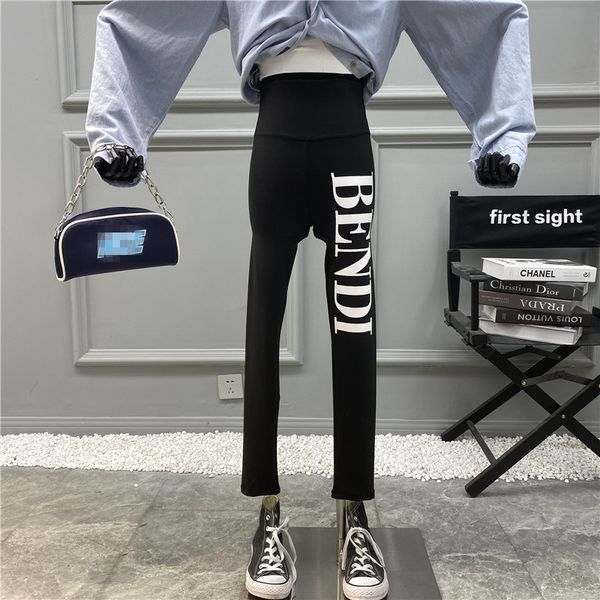 

pant letter print niche design collars super waist high hip joker shark women's thin feet pants, White