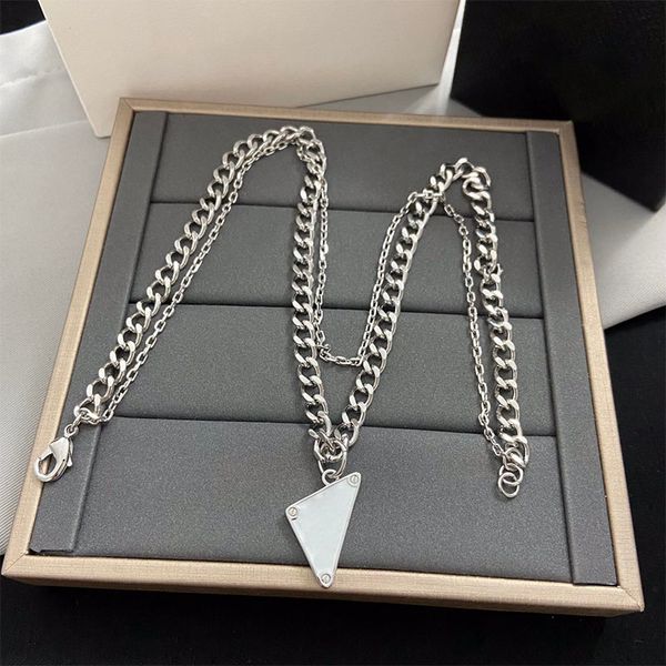 

brand designer necklace womens triangle chains classic metal chain necklaces elegant double-deck luxury fashion habbly, Silver