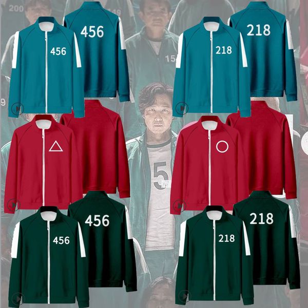 

green jacket squid game cosplay costume 456 li zhengjae same sportswear harajuku cardigan stand collar zipper baseball jacket, Black