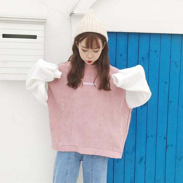 

women's hoodies & sweatshirts fashion brand clothing korean style o-neck long sleeve pullover and letter casual ins ladies, Black