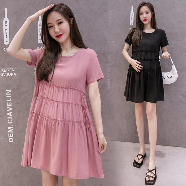 

maternity dresses 27634# dress summer cotton short sleeves loose midi a line plus size pregnancy pregnant women mom, White