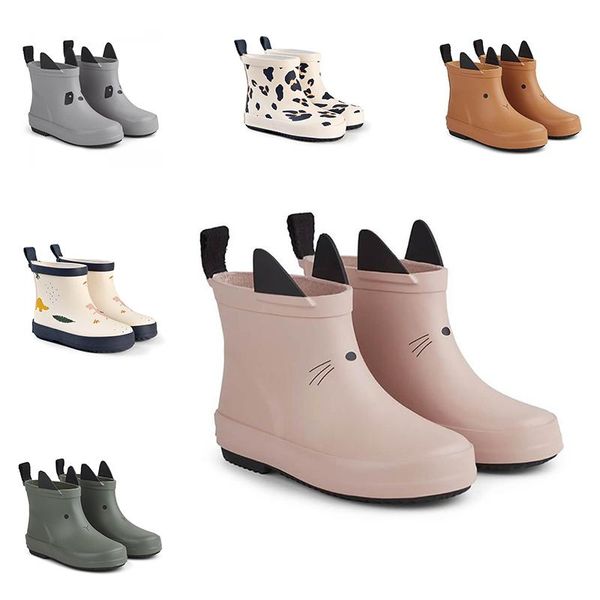 

boots children waterproof rainboots toddler low shaft water shoes baby boys girls cute rain non-slip infants outdoor, Black;grey