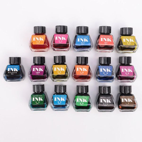 

30ml bottled glass smooth writing fountain pen ink refill school student stationery office supplies 16 colors pens