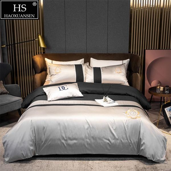 

bedding sets embroidery business set grey black fabric stripes design duvet cover bed linen bedsheet/fitted sheet pillow covers