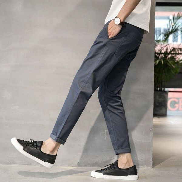 

men's pants spring summer men joggers cotton casual slim fit fashion business trousers straight slacks l63, Black