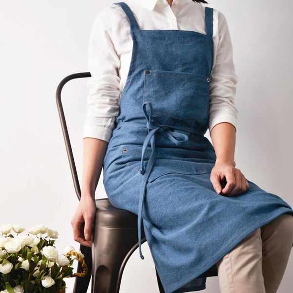 

fashion denim fabric apron for woman cotton antifouling kitchen baking cooking aprons household cleaning accessories