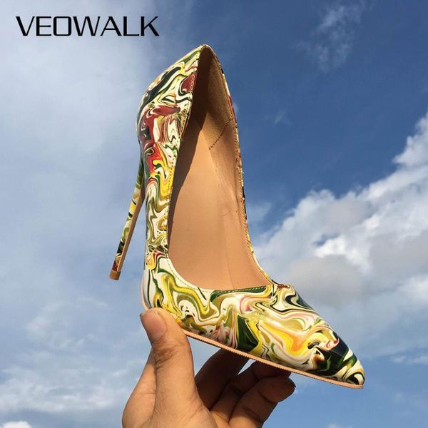 

dress shoes veowalk artsy graffiti printed women pointed toe high heels ladies fashion stilettos pumps slip on party customized, Black
