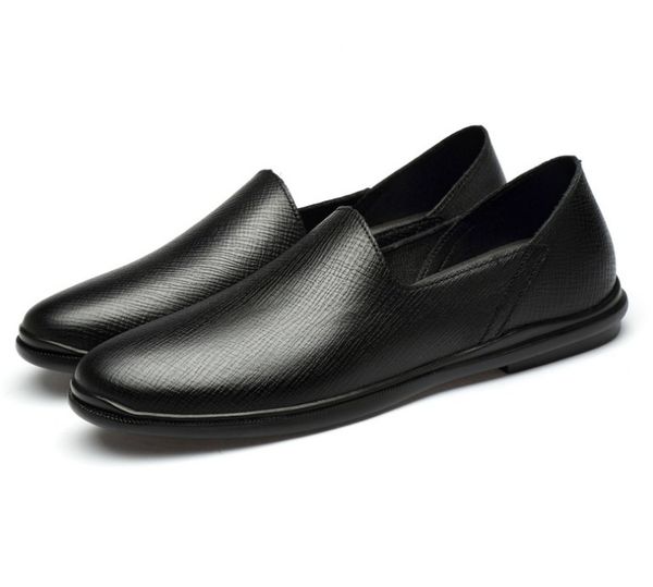 

mens penny loafers genuine leather casual shoe business dress shoes for men quality hand painted slip on male footwear, Black