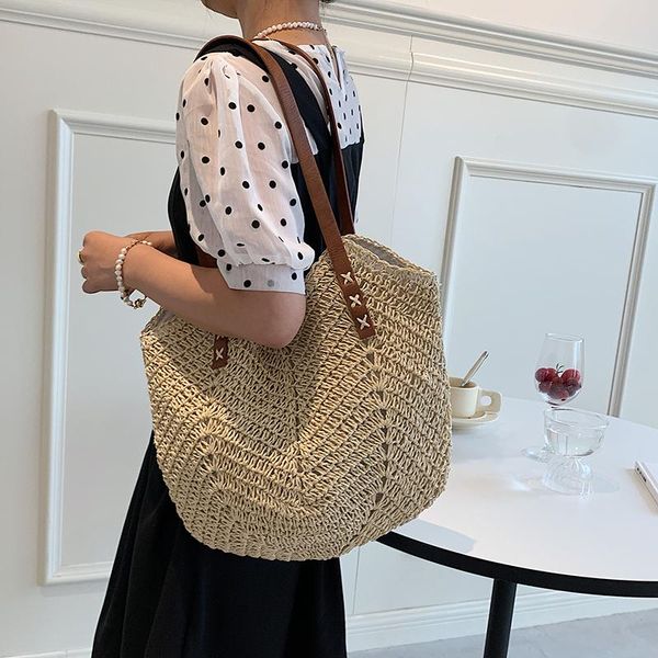 

evening bags handmade heart shaped fashion women's shoulder bag designer hollow female handbag large capacity summer beach straw