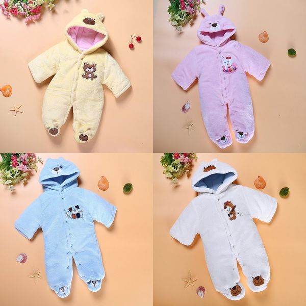 

baby boy romper with foot coral fleece winter newborn outfits hooded jumpsuits girls coat bebe roupas clothes overall bear 210413, Blue