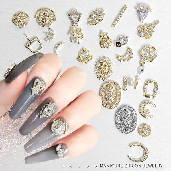 

5pcs\bag metal zircon nail decorations jewelry moon luxurious decals stickers diy manicure art accessories, Silver;gold