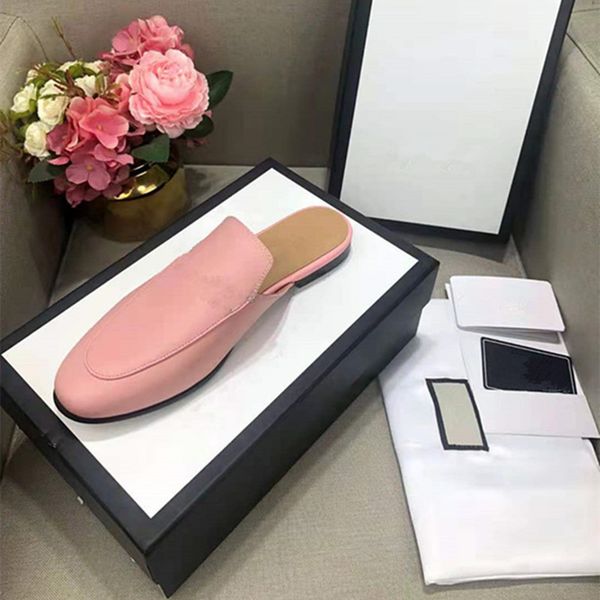 

luxury designer leathers womens slipper soft leather flat bottom casual shoes metal buckle beach slippers large 35-40, Black
