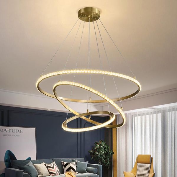 

nordic round chandelier bedroom living room double ring crystal wire lamp lighting pendant fixtures for restaurant brief chandeliers