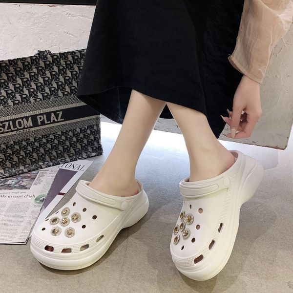 

sandals women summer pvc womens platform garden shoes increase clogs outdoor sandals beach slippers crystal wedge sandals, Black