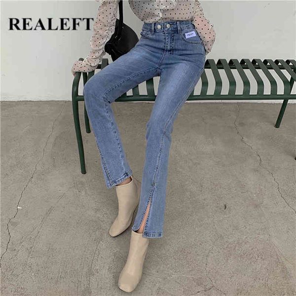 

high waist split women jeans trousers summer elegant fashion solid color wide legged straight women's 210428, Blue