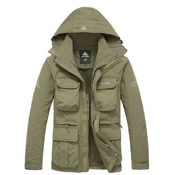 Homens jaqueta tática outono rápido seco 2-em-1 xxxl estilo militar exército casaco masculino multi bolsos com capuz windbreaker impermeável 210518