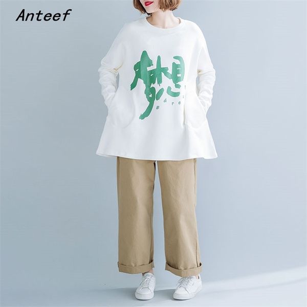 

cotton plus size vintage letter autumn winter casual loose tee t shirt women t-shirt ladies tshirt clothes streetwear 210517, White