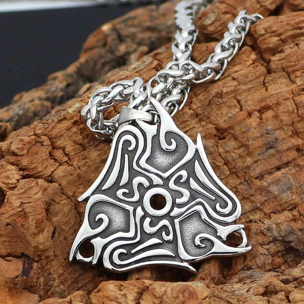 

norwegian nordic odin crow titanium steel pendant amulet necklace jewelry, Silver