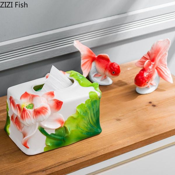 

lotus relief sculpture tissue box modern decor ceramic boxes dinner table napkin holder porcelain paper towel organizer & napkins