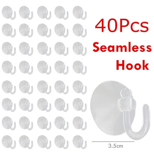 

40pcs strong transparent suction cup with hook 40 pieces holder for fairy lights light net kitchen bathroom hooks & rails