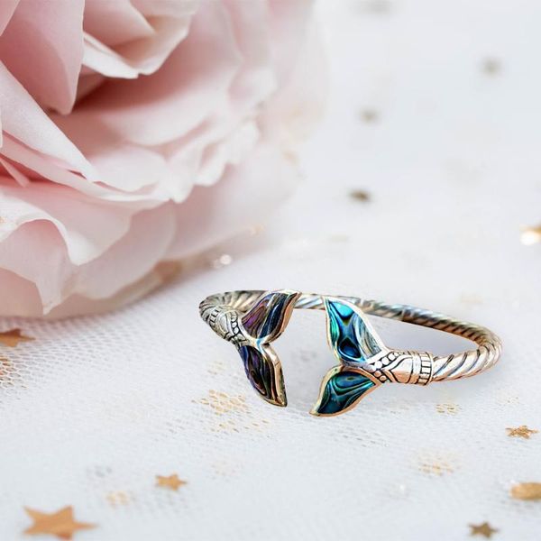 

charm bracelets q39c abalone shell and fish tail bangle bracelet adjustable open hand chain for women girls gift friend, Golden;silver