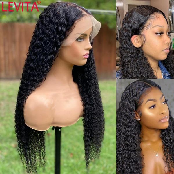 

lace wigs levita 30 inch deep wave frontal wig brazilian 13x4x1 t part front human hair for women pre plucked 4x4 closure, Black;brown