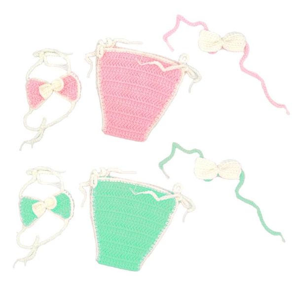 

clothing sets 3 pcs born pography props outfits baby girl crochet headband shorts bikini, White