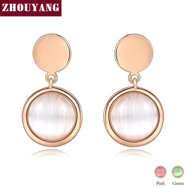 

dangle & chandelier zhouyang drop earrings for women pink green opal cats eye stone rose gold color wedding gift fashion jewelry e084 e085 e, Silver