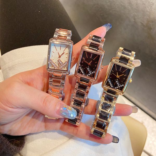 

fashion all-match quartz women's watch zirconium diamond square stainless steel strap 33mm christmas gift, Slivery;brown