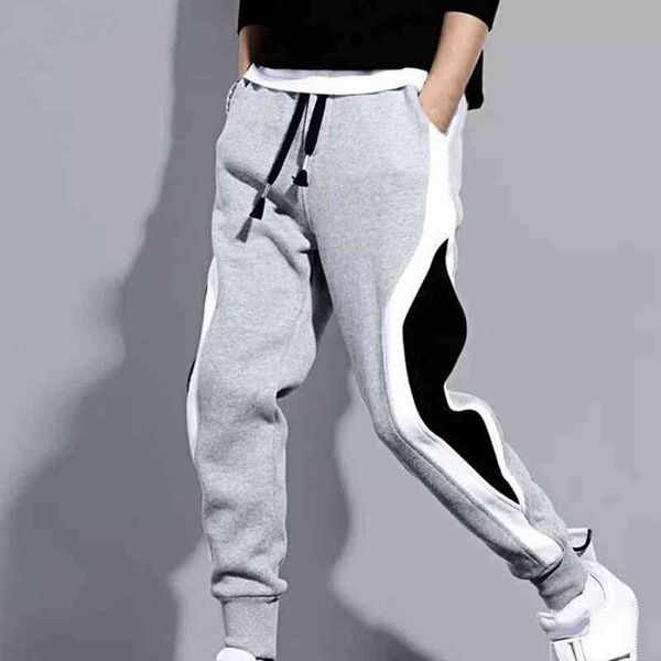 

men's pants color matching drawstring casual ankle banded trousers for autumn winter large size loose, Black
