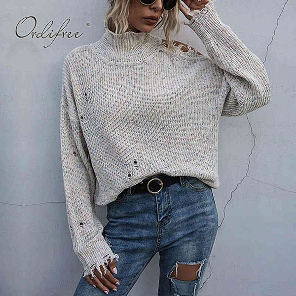 

autumn winter women jumpers knitted pullover fashion female ripped sweater 210415, White;black