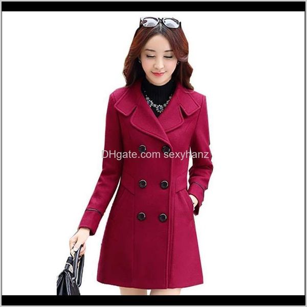 

wool blends outerwear & coats womens clothing apparel drop delivery 2021 autumn winter fashion women coat casual medium long solid color lon, Black