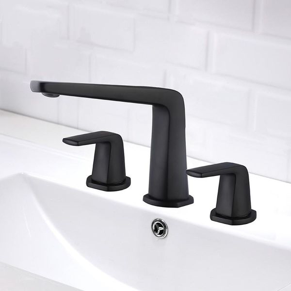 

art design black brass bathroom sink faucet copper basin mixer tap three holes two handles fashion faucets