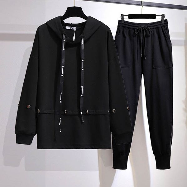 

women's two piece pants 150kg plus female size spring sweater with hood sports ensembles bustle 157cm 6xl 7xl 8xl 9xl 10xl released cas, White