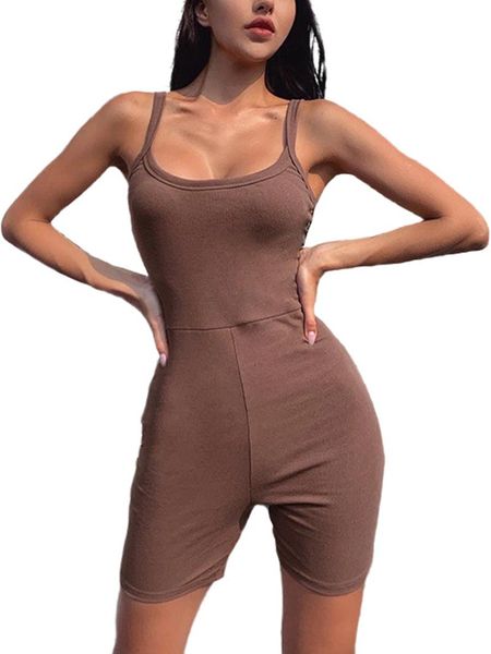 

fashion women's solid color sleeveless square collar backless bodycon slim playsuit sportwear streetwear 2021 jumpsuits & rompers, Black;white