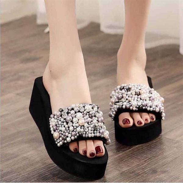 

flip flops summer shoes woman beach sandal's slippers female flat wedge pantoufle femme 211110, Black