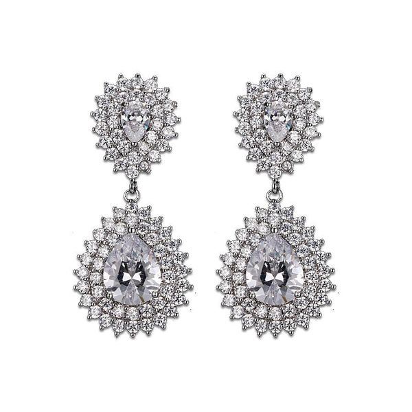 

bettyue water drop shape cubic zirconia cz zircon crystal stud earrings in white gold color wedding party, Golden;silver