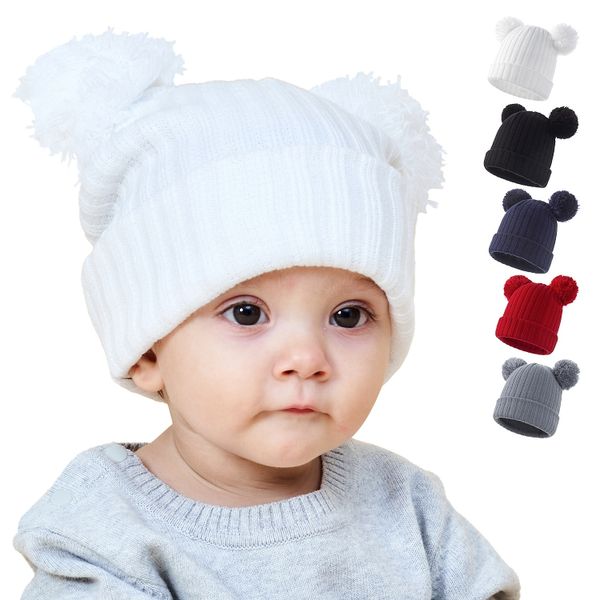 8 colori inverno neonate berretto in maglia capretto uncinetto pom pom berretti cappello doppia palla di pelo cappelli bambini berretti all'aperto lavorati a maglia accessori m3746