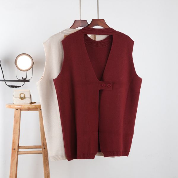 

autumn winter korean back hollow casual slit sleeveless sweater vest women's waistcoat christmas red knitted vest women 210420, Black;white