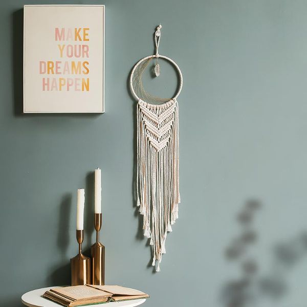 

decorative objects & figurines miamor boho makramy interior design makrama fiber art moon dreamcatcher with natural stone home wall hanging