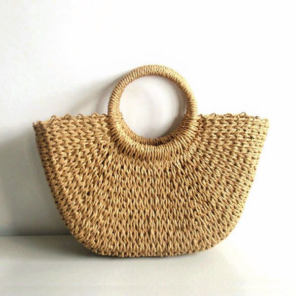 

straw semicircle paper rope woven handbag beach summer women's hand bag
