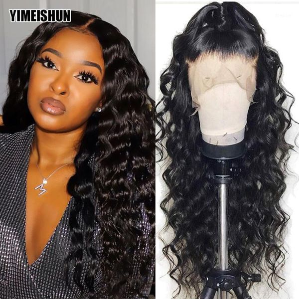 

loose deep wave wig 180 density lace front peruvian hair wigs human pre plucked color1, Black;brown