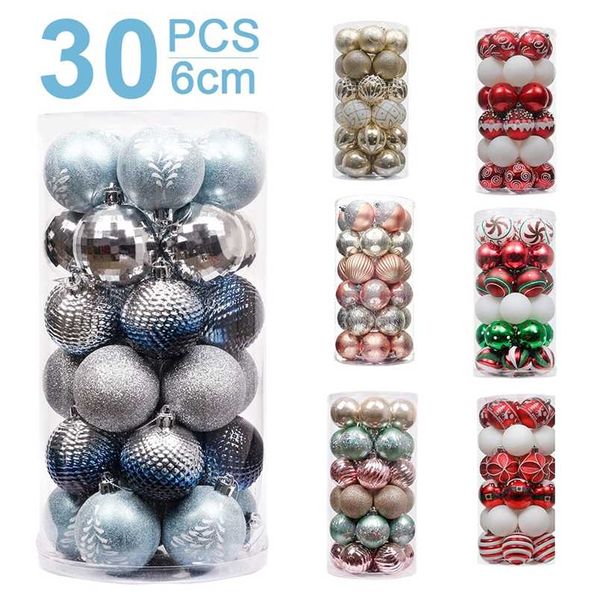 Valery Madelyn 30pcs 6 cm Weihnachtsbaum -Dekorbälle Glitzer Blau Goldbeschichtung Hängende Anhänger Ball für Heimjahr Ornament 211104