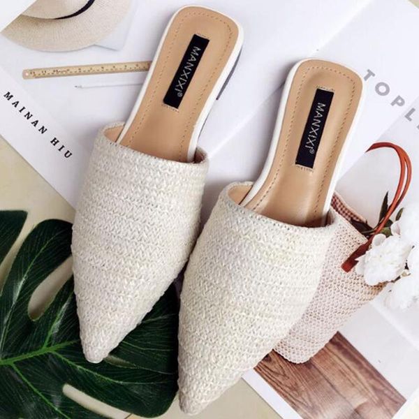

slippers korean version women's shoes woven twist flat soft bottom breathable comfortable muller baotou half s794, Black