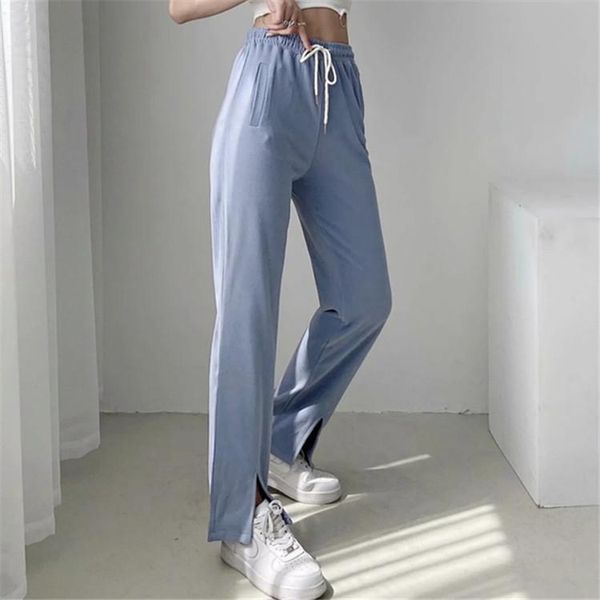 

women's pants & capris port of han edition chic fashion wind before open fork straight slacks elastic waist with sweatpants female, Black;white