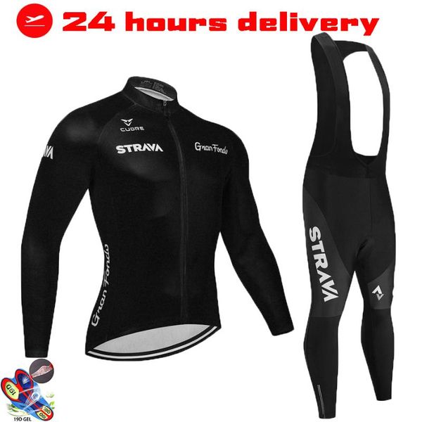 

racing sets 2021 strava men's cycling jersey long sleeve set mtb bike clothing maillot ropa ciclismo hombre bicycle wear 19d gel bib pa, Black;blue