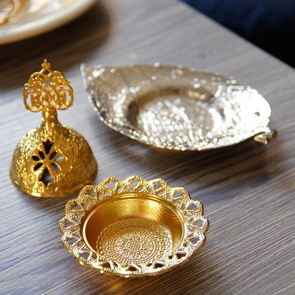 

fragrance lamps middle eastern arab incense holder with leaf shape tray golden/slivery metal censer ornaments for muslim eid ramadan hk3
