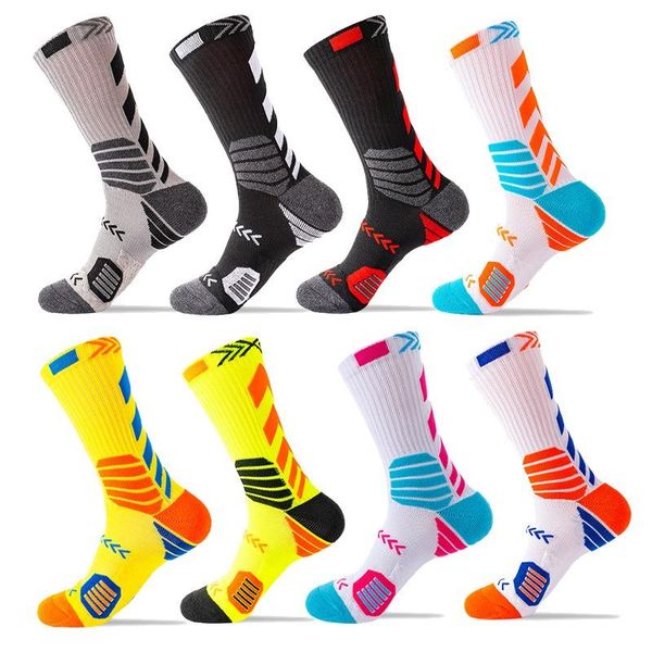 

sports socks men's long tube professional sport cycling multicolor print basketball soccer running camping hiking, Black