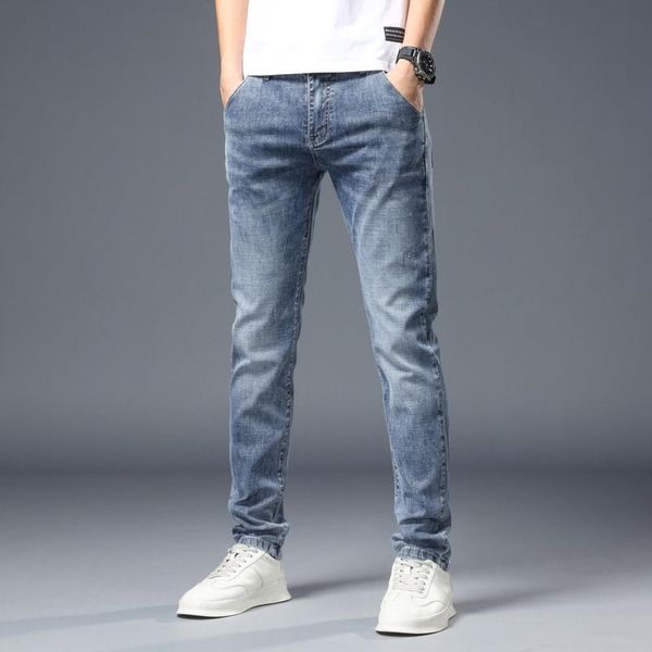 

men's jeans 2021 arrival fashion slim casual pants spring and autumn elastic waist comfortable trousers washed, Blue