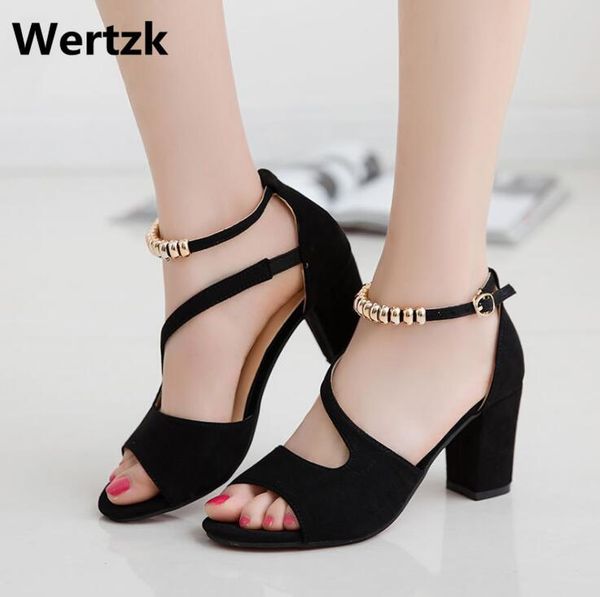 

fashion fish mouth hollow roman sandals thick with beaded high heels female summer e017, Black
